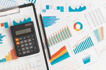Business graphs, charts and calculator on table. Financial development, Banking Account, Statistics
