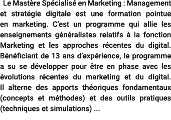  Le Mast re Sp cialis en Marketing : Management et strat gie digitale est une formation pointue en marketing. C’est ...