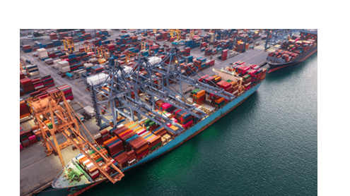 Aerial view container ship working at seaport, Global business company import export logistic and transportation of international global trading by container cargo freight shipping cargo vessel.