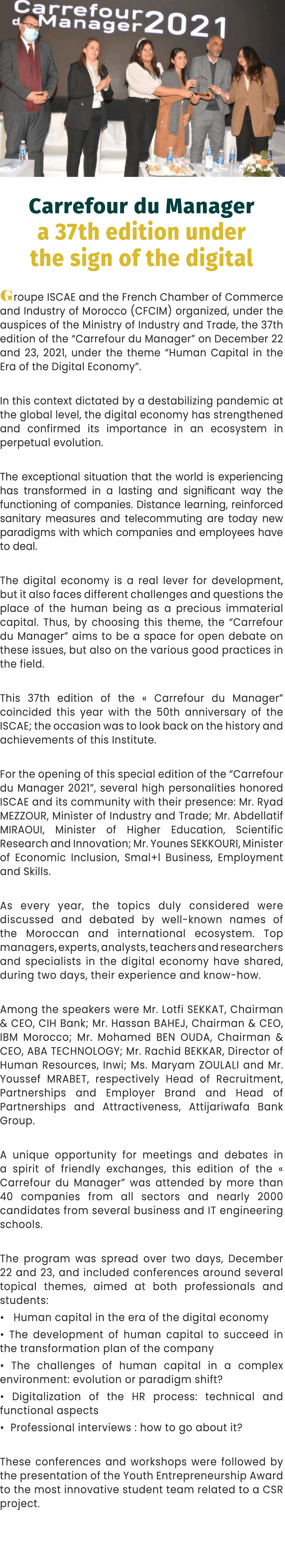 ￼ Carrefour du Manager a 37th edition under the sign of the digital Groupe ISCAE and the French Chamber of Commerce a...