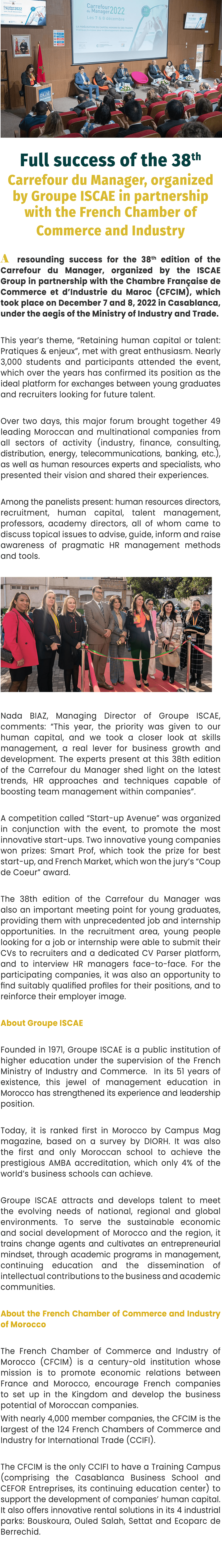 ￼ Full success of the 38th Carrefour du Manager, organized by Groupe ISCAE in partnership with the French Chamber of ...