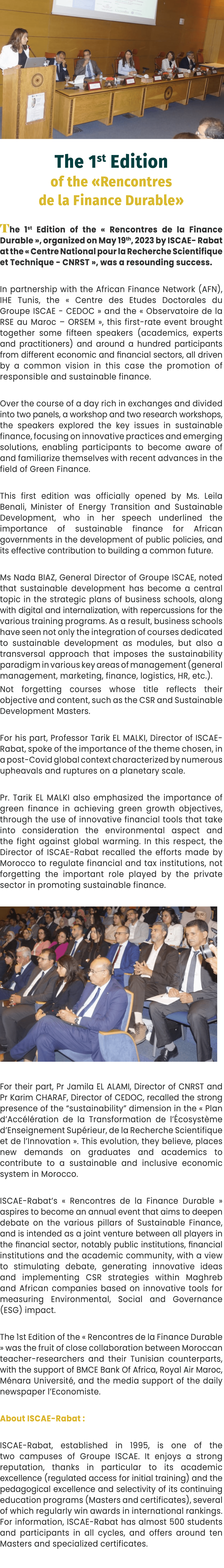 ￼ The 1st Edition of the «Rencontres de la Finance Durable» The 1st Edition of the « Rencontres de la Finance Durable...