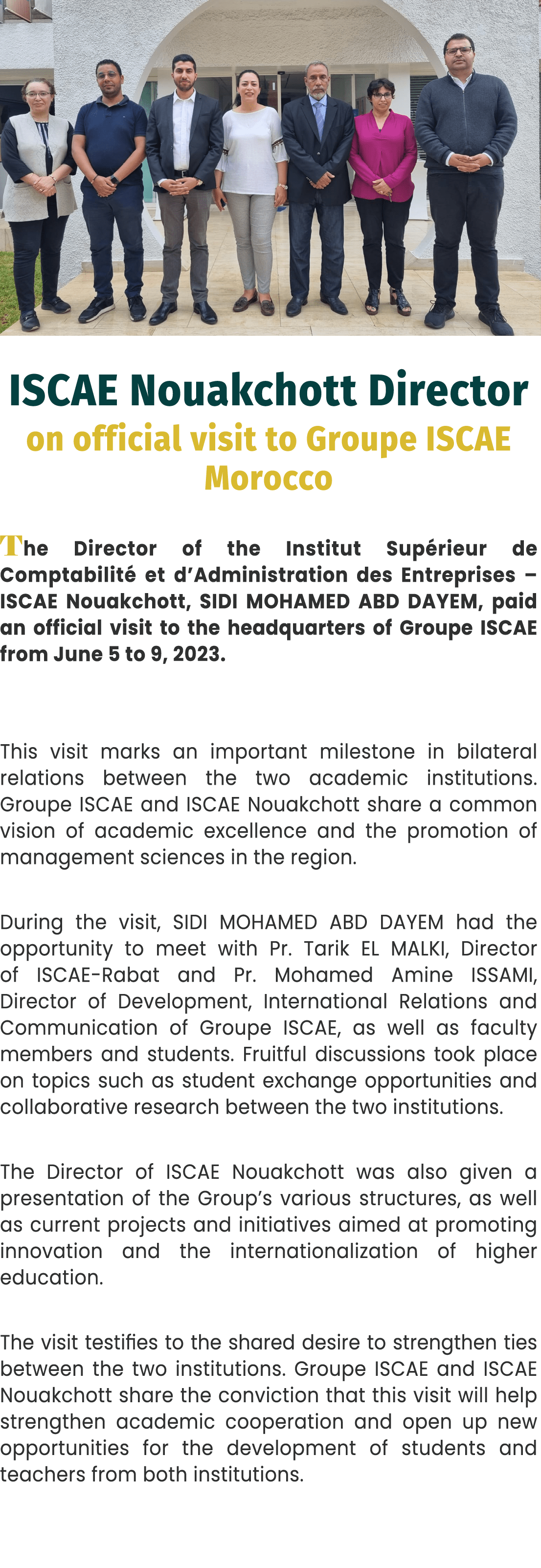 ￼ ISCAE Nouakchott Director on official visit to Groupe ISCAE Morocco The Director of the Institut Sup rieur de Compt...