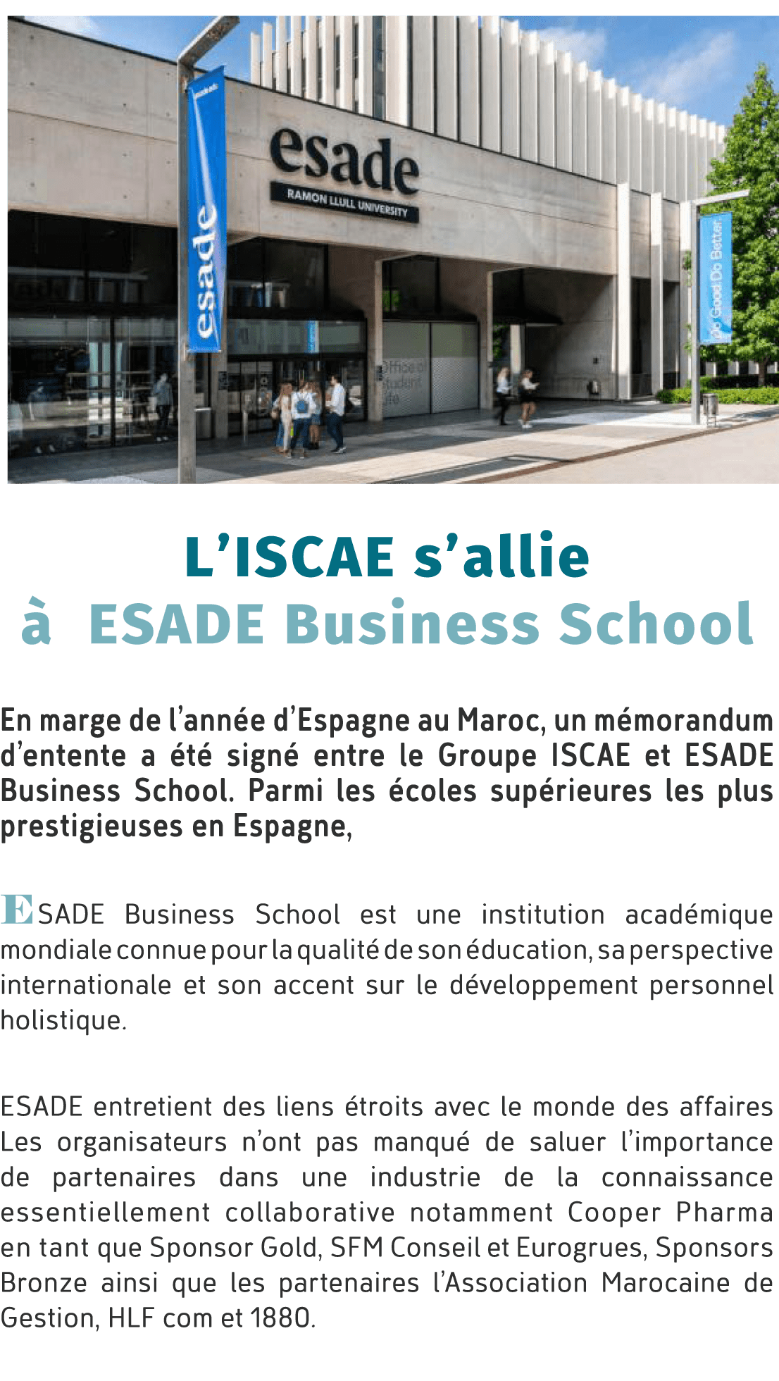 ￼ L’ISCAE s’allie  ESADE Business School En marge de l’ann e d’Espagne au Maroc, un m morandum d’entente a  t  sign ...