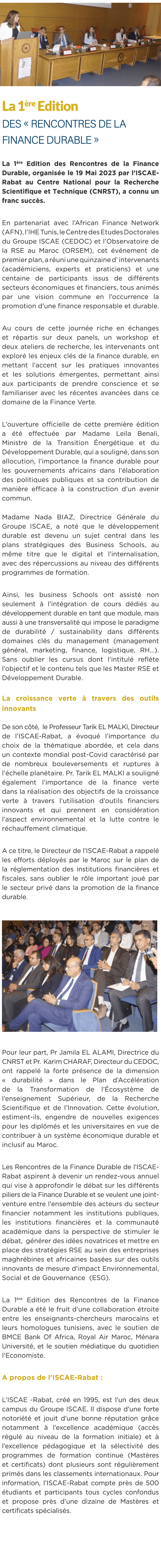  ￼ La 1 re Edition des « Rencontres de la Finance Durable » La 1 re Edition des Rencontres de la Finance Durable, org...