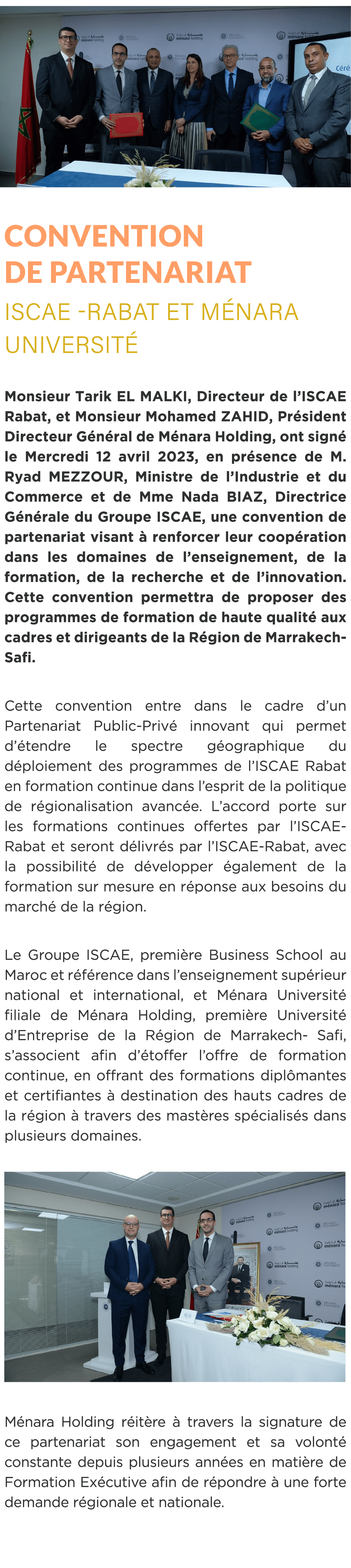  ￼ Convention De partenariat ISCAE Rabat et M NARA UNIVERSIT Monsieur Tarik EL MALKI, Directeur de l’ISCAE Rabat, et...