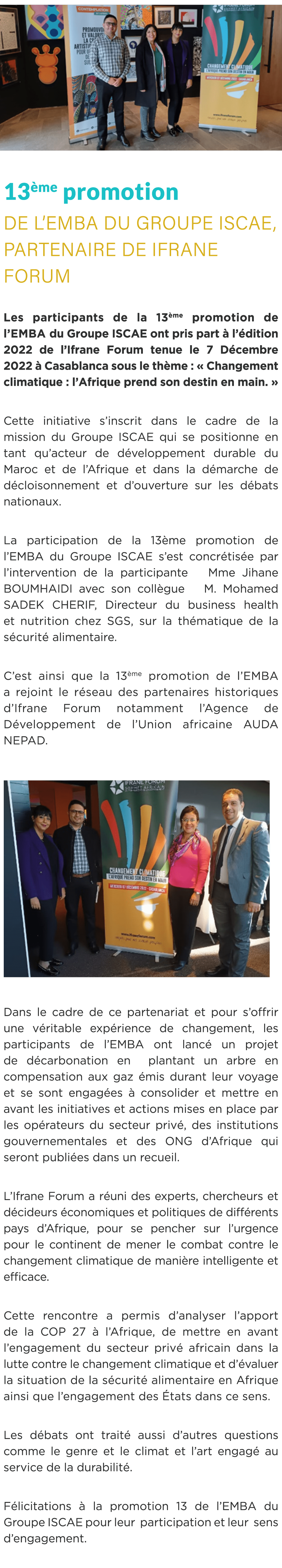 ￼ 13 me promotion de l’EMBA du Groupe ISCAE, partenaire de Ifrane Forum Les participants de la 13 me promotion de l’...