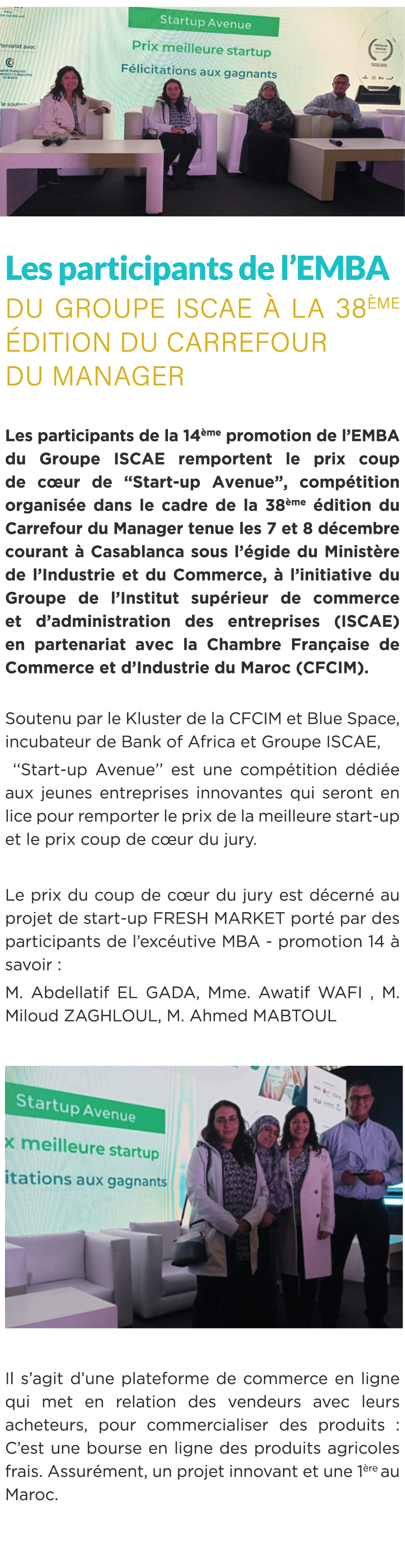  ￼ Les participants de l’EMBA du Groupe ISCAE  la 38 me  dition du Carrefour du Manager Les participants de la 14 me...