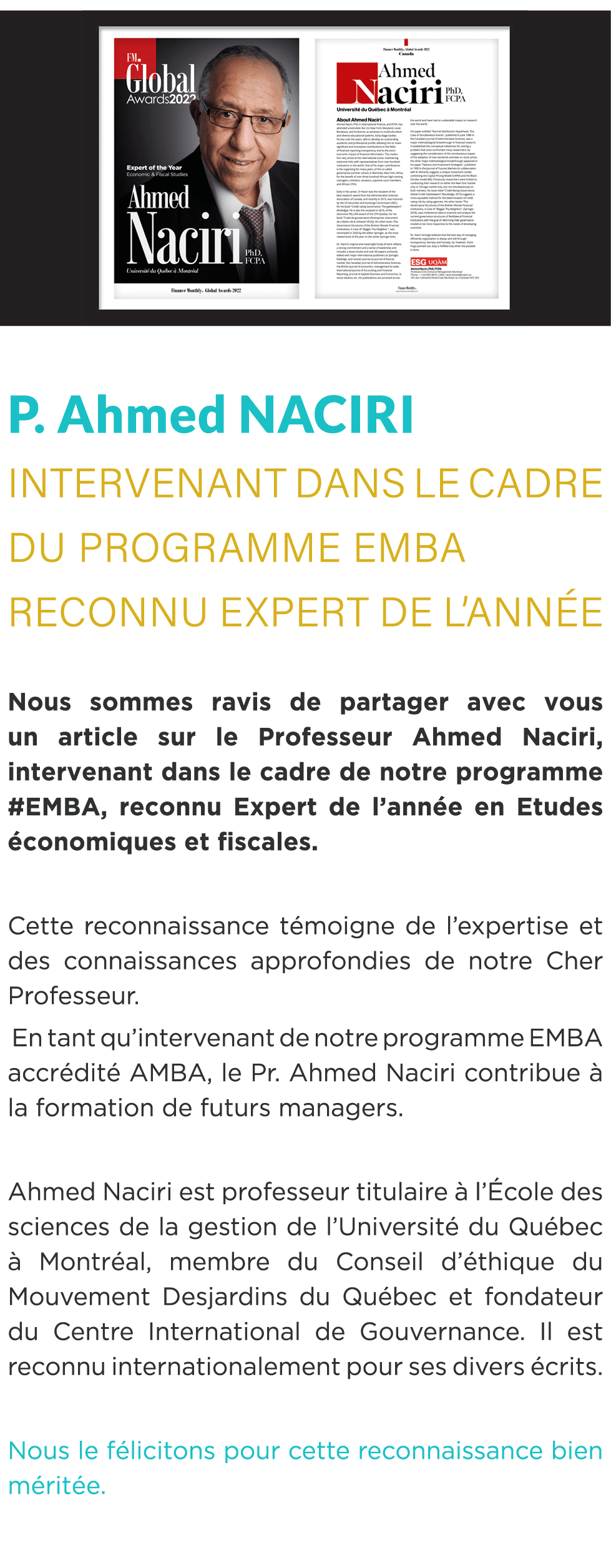  ￼ P. Ahmed NACIRI Intervenant dans le cadre du Programme EMBA reconnu expert de l’ann e Nous sommes ravis de partage...