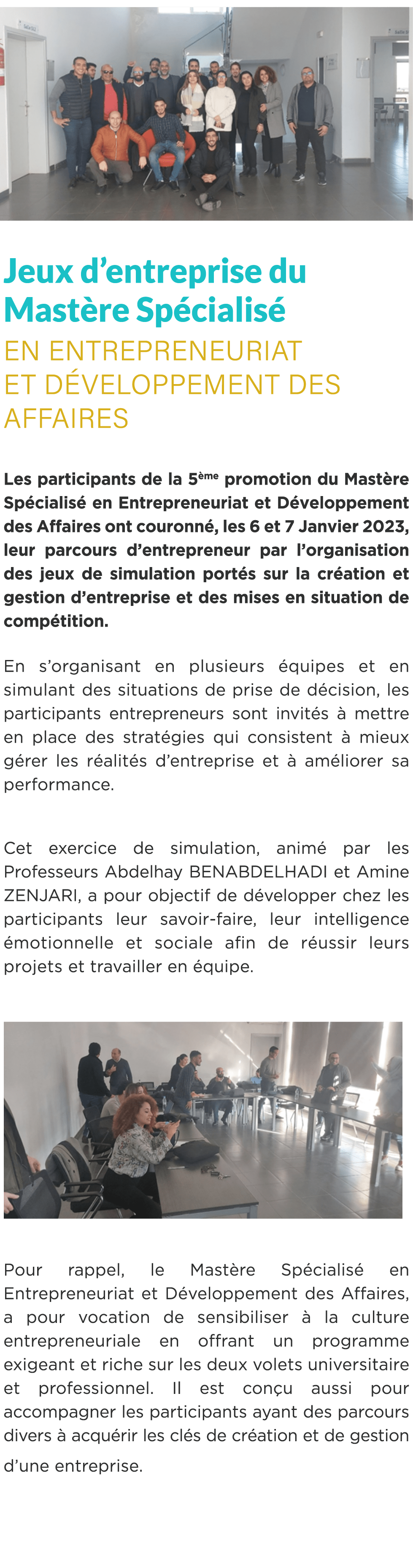  ￼ Jeux d’entreprise du Mast re Sp cialis en Entrepreneuriat et D veloppement des Affaires Les participants de la 5 ...