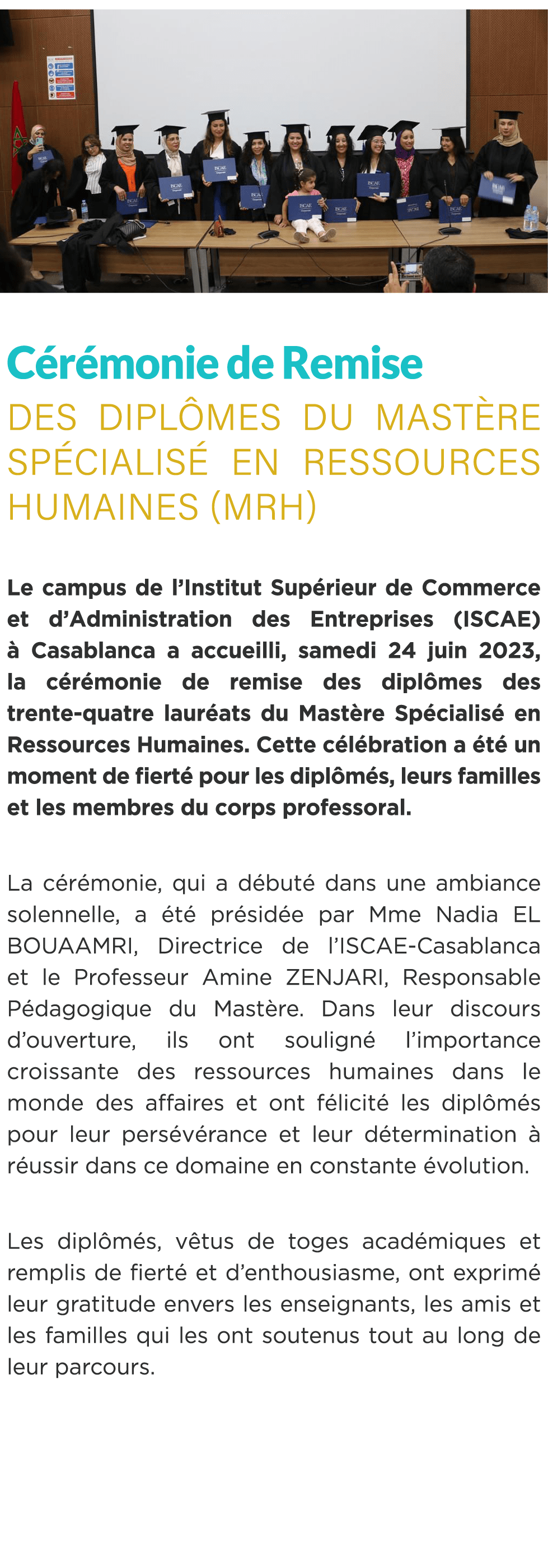  ￼ C r monie de Remise des Dipl mes du Mast re Sp cialis en Ressources Humaines (MRH) Le campus de l’Institut Sup ri...