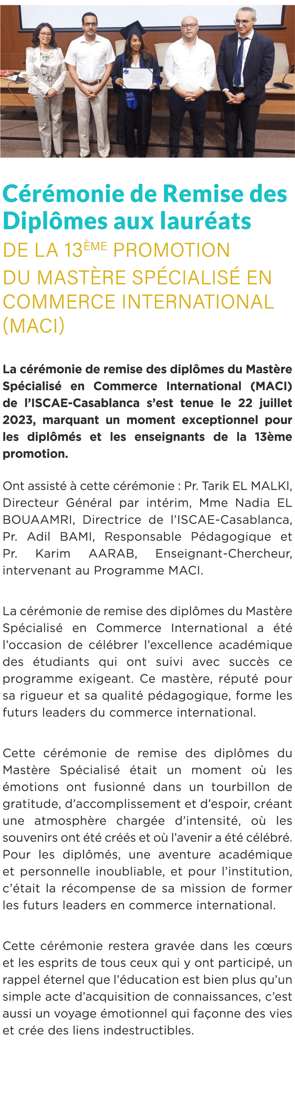  ￼ C r monie de Remise des Dipl mes aux laur ats de la 13 me promotion du Mast re Sp cialis en Commerce Internationa...