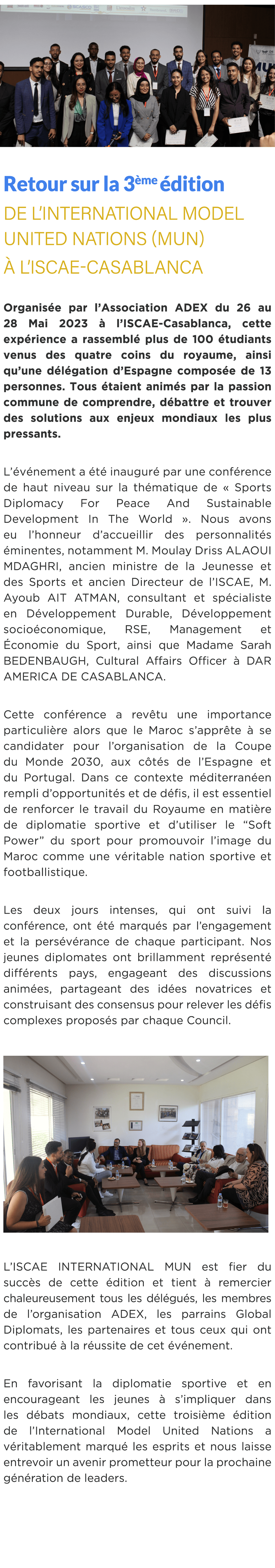  ￼ Retour sur la 3 me dition de l’International Model United Nations (MUN)   l’ISCAE Casablanca Organis e par l’Asso...