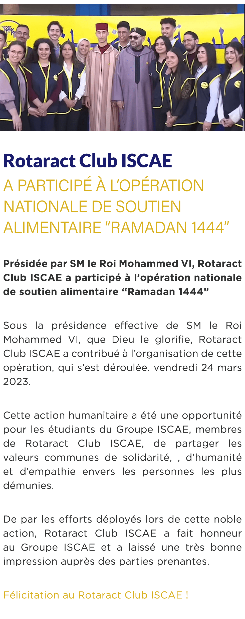  ￼ Rotaract Club ISCAE a particip   l’op ration nationale de soutien alimentaire “Ramadan 1444” Pr sid e par SM le R...