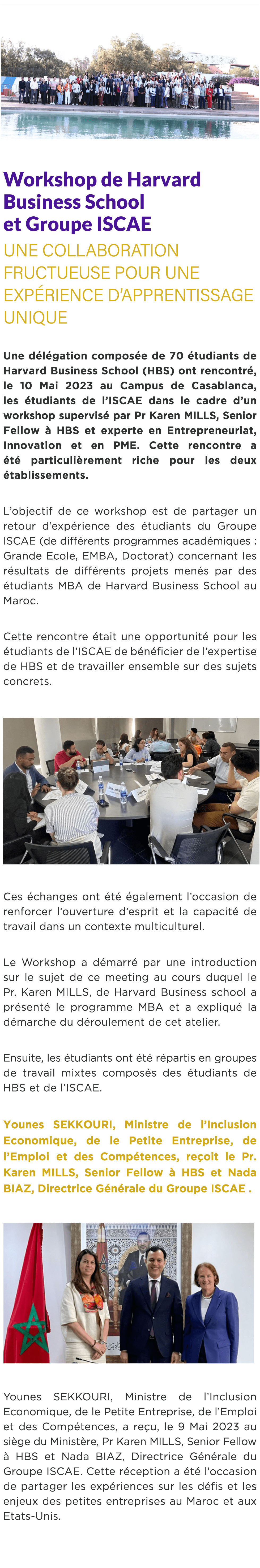  ￼ Workshop de Harvard Business School et Groupe ISCAE Une collaboration fructueuse pour une exp rience d’apprentissa...
