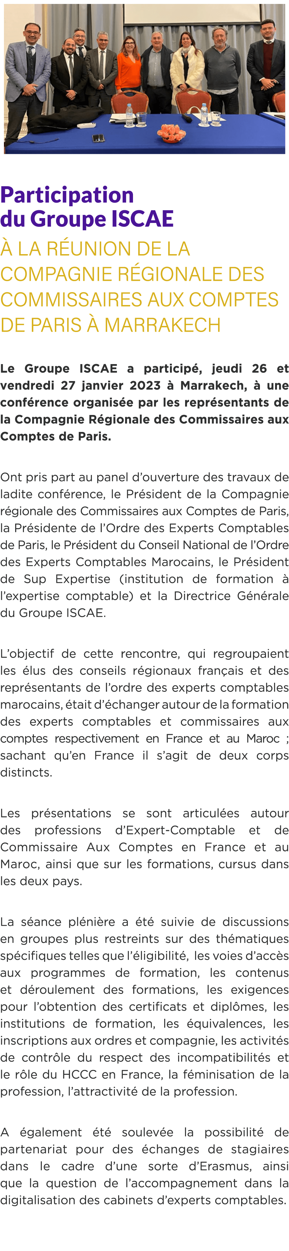 ￼ Participation du Groupe ISCAE  la r union de la Compagnie R gionale des commissaires aux comptes de Paris   Marra...
