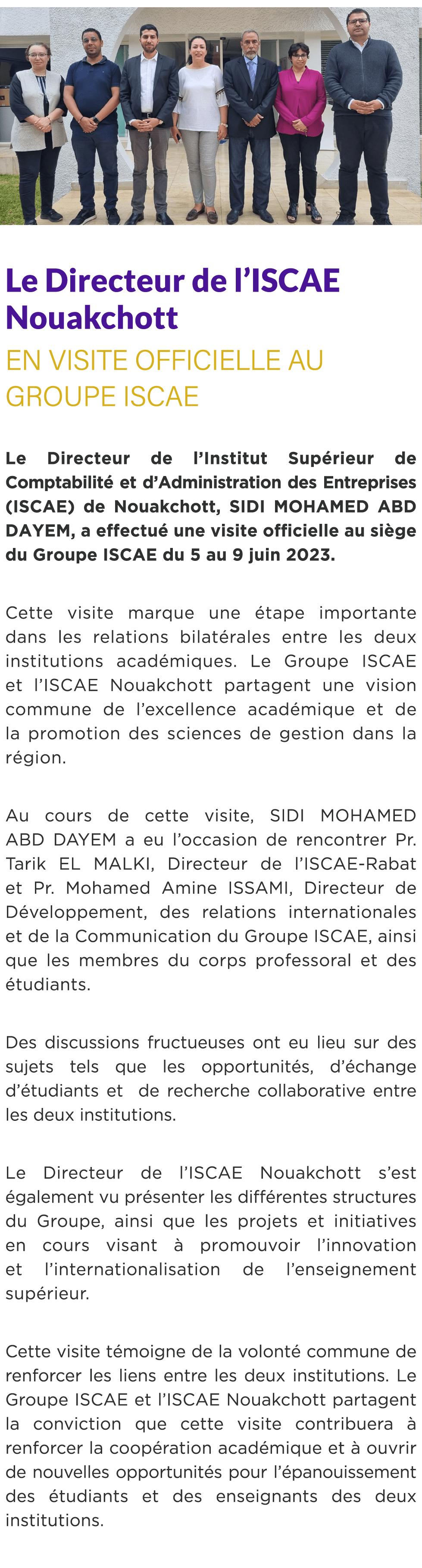  ￼ Le Directeur de l’ISCAE Nouakchott en visite officielle au Groupe ISCAE Le Directeur de l’Institut Sup rieur de Co...