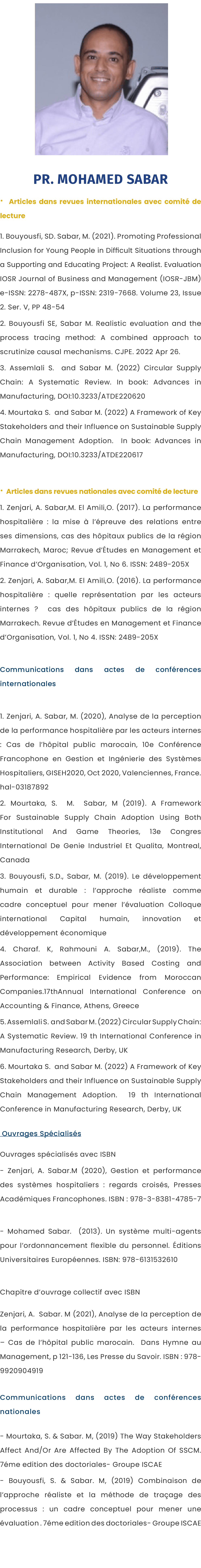  ￼ Pr. Mohamed SABAR • Articles dans revues internationales avec comit de lecture 1. Bouyousfi, SD. Sabar, M. (2021)...