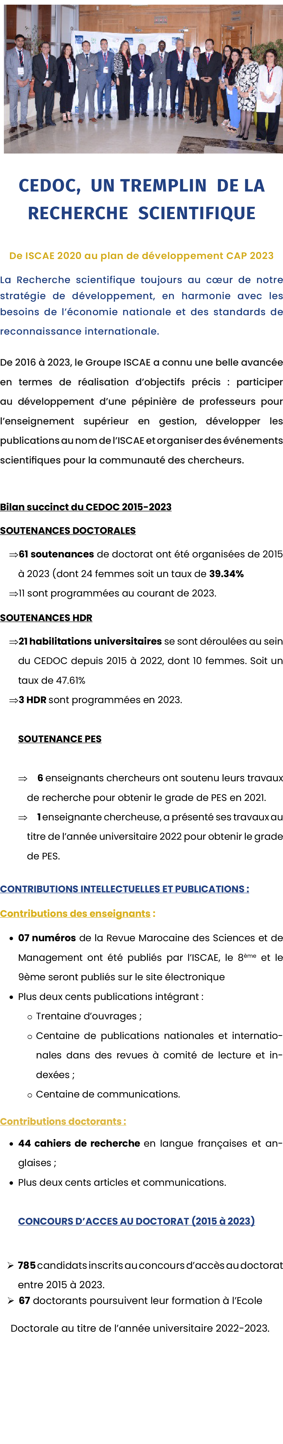  ￼ CEDOC, un tremplin de la recherche scientifique De ISCAE 2020 au plan de d veloppement CAP 2023 La Recherche scien...