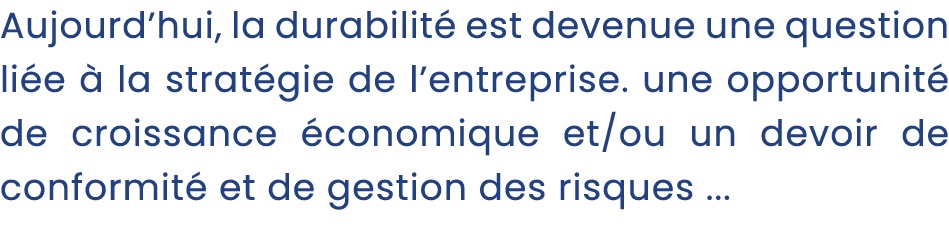 Aujourd’hui, la durabilit est devenue une question li e   la strat gie de l’entreprise. une opportunit  de croissanc...
