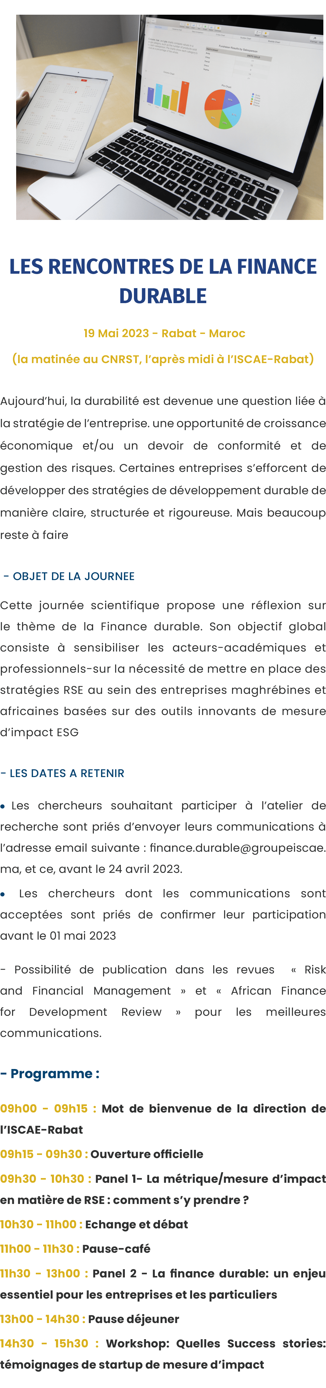  ￼ Les Rencontres de la Finance Durable 19 Mai 2023 Rabat Maroc (la matin e au CNRST, l’apr s midi  l’ISCAE Rabat) A...